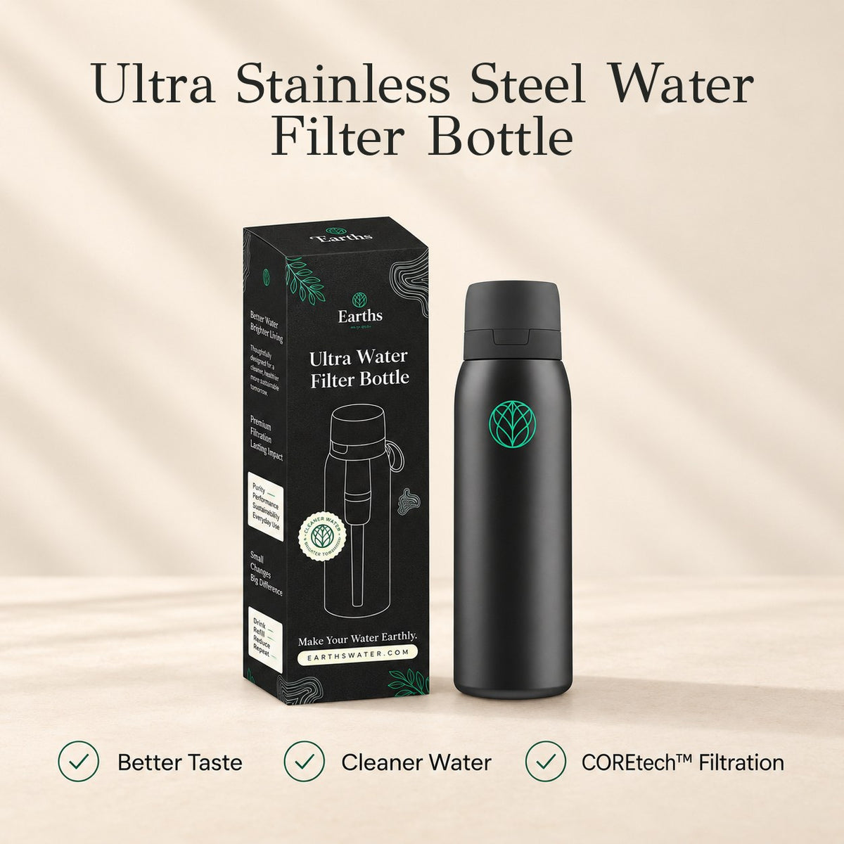 Ultra Stainless Steel Water Filter Bottle + Nature Filter