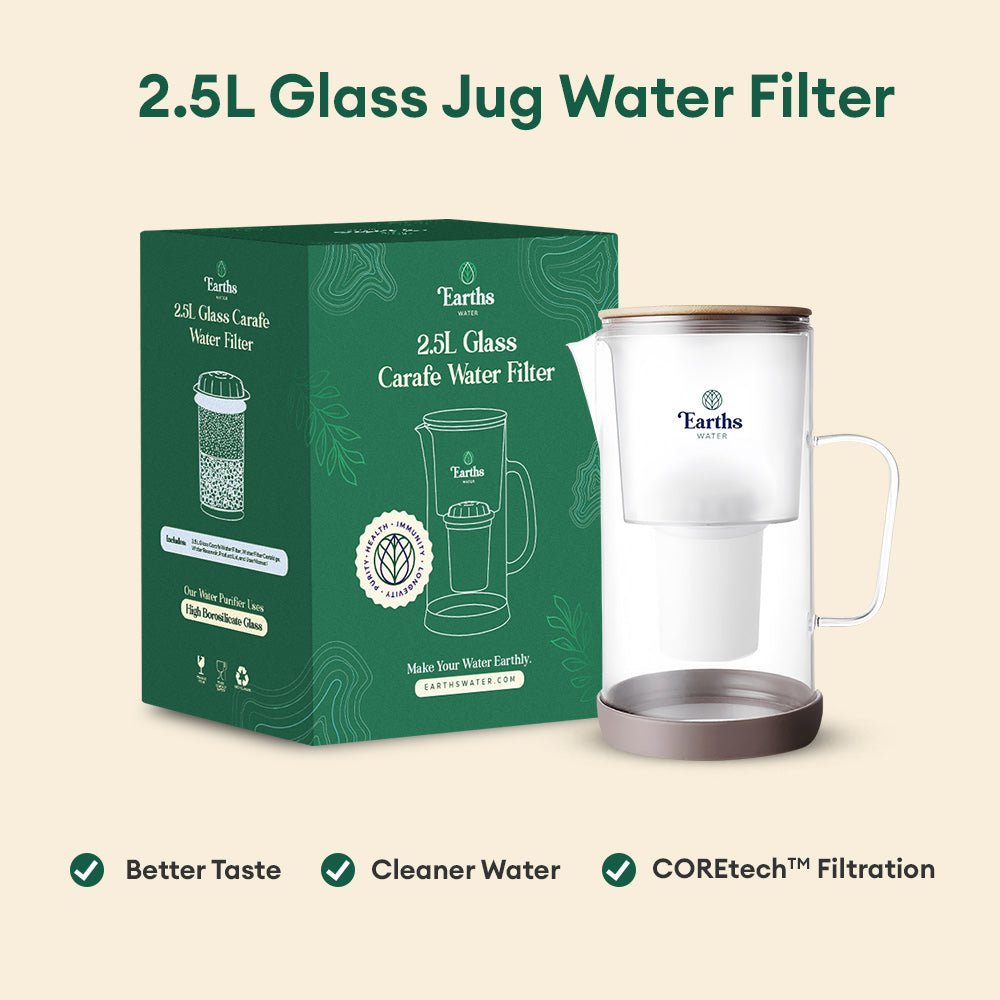 2.5L Glass Jug Carafe Alkaline Water Filter - Black