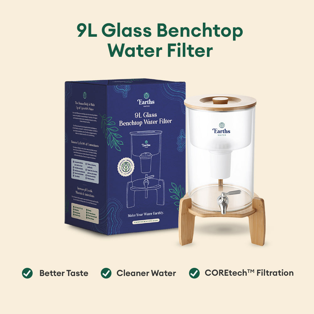 9L Glass Benchtop Alkaline Water Filter - Black Bamboo