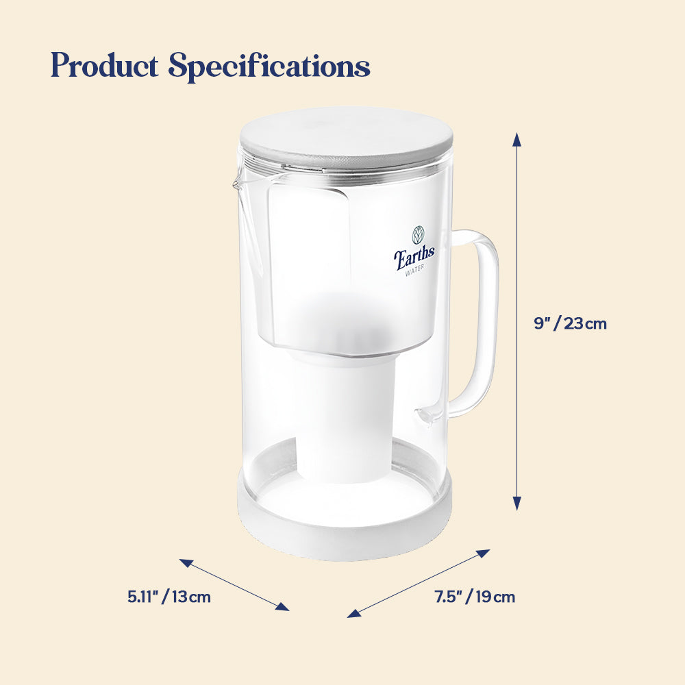 2.5L Glass Jug Carafe Alkaline Water Filter - White