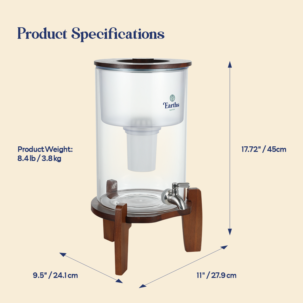 9L Glass Benchtop Alkaline Water Filter - Eco Acacia + 3 Replacement Filters [BUNDLE]