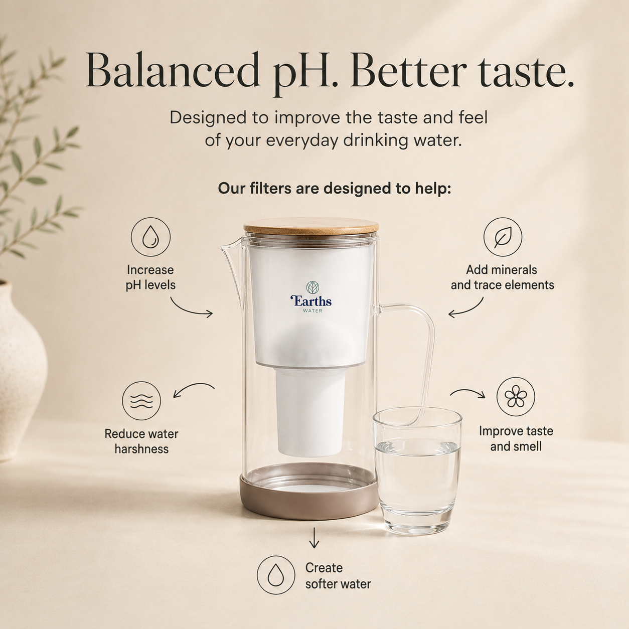 2.5L Glass Water Filter Jug Carafe - Natural