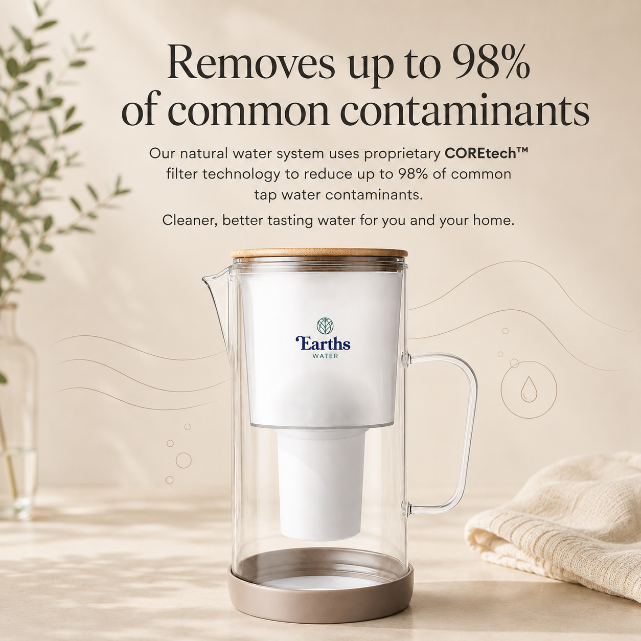 2.5L Glass Water Filter Jug Carafe - Natural