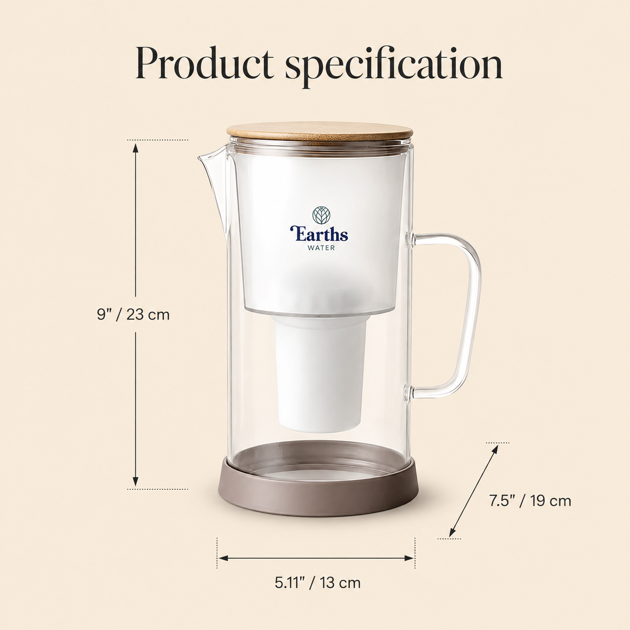 2.5L Glass Water Filter Jug Carafe - Natural