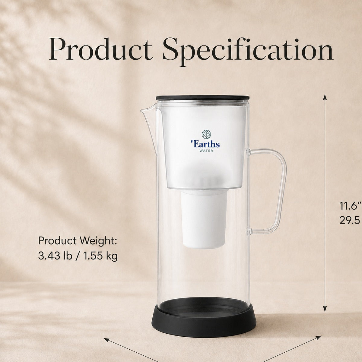 3.5L Glass Water Filter Jug Carafe - Black