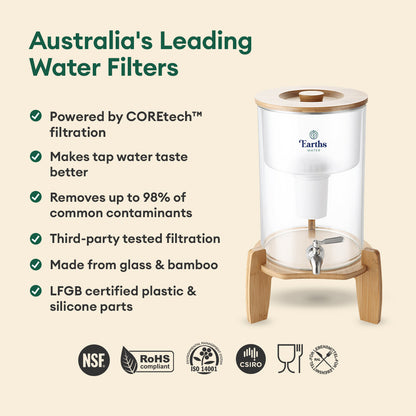 9L Glass Benchtop Alkaline Water Filter - Black Bamboo