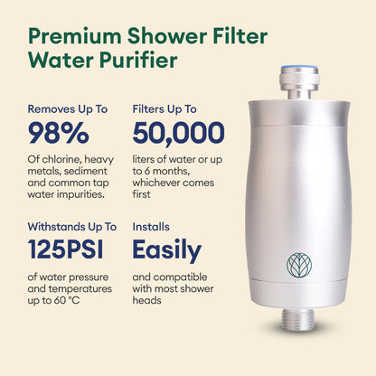 Premium Shower Filter Water Purifier & Water Softener - Silver