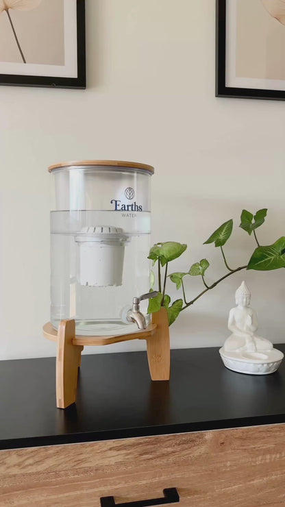 9L Glass Benchtop Water Filter - Natural Bamboo + 3 Replacement Filters [BUNDLE]